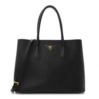 Prada Saffiano Cuir Large Double Bag Black Mughetto 1 of 13