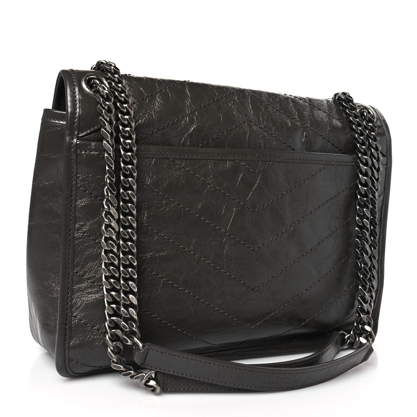 Crinkled Calfskin Matelasse Monogram Medium Niki Chain Satchel Pebble