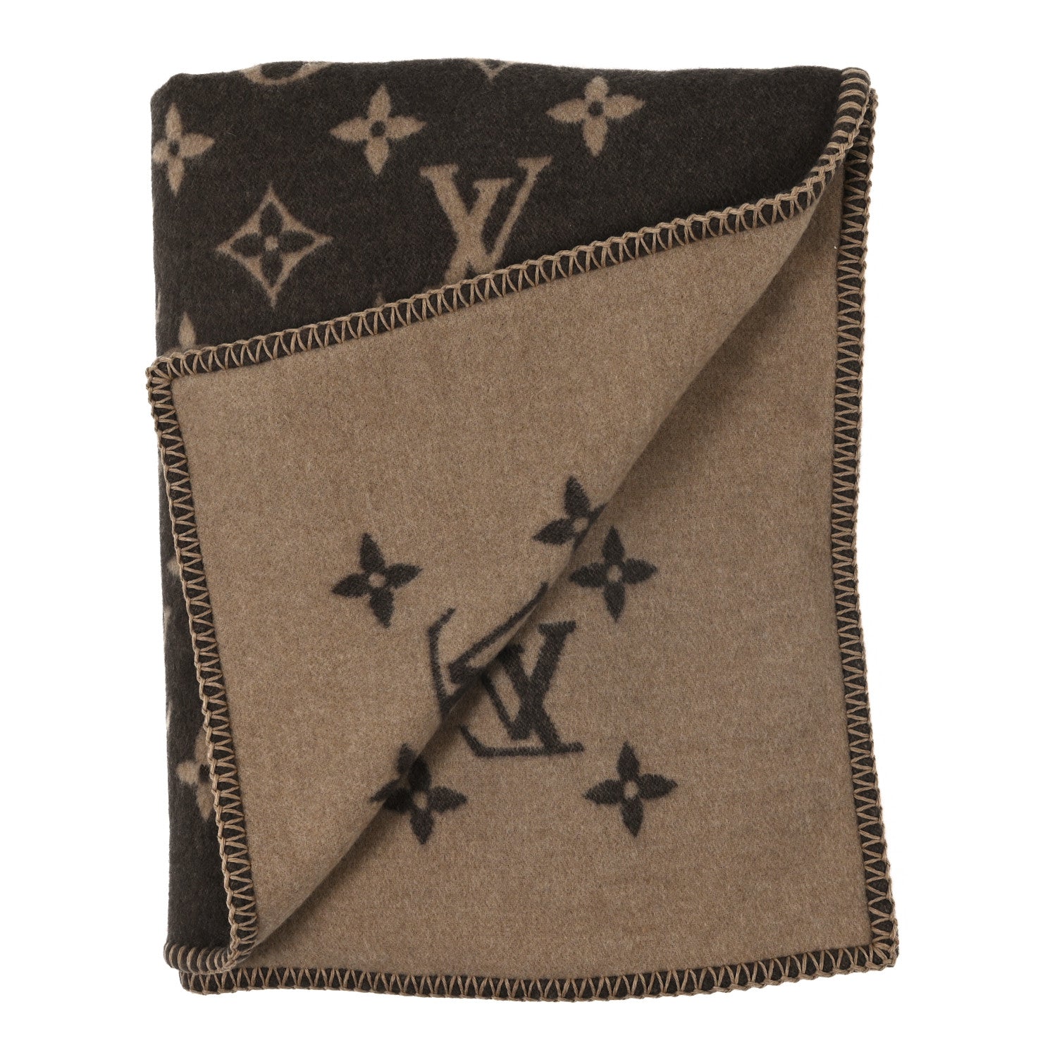 Louis Vuitton Wool Cashmere Neo Monogram Blanket Marron 2 of 3