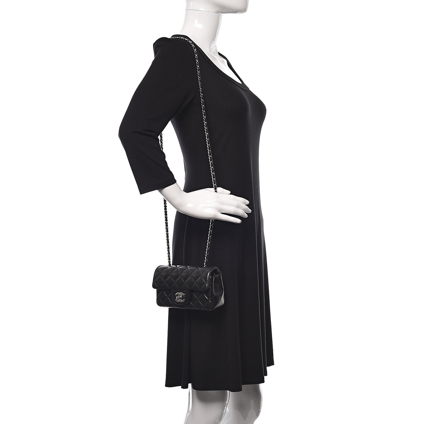 Lambskin Quilted Extra Mini Rectangular Flap Black