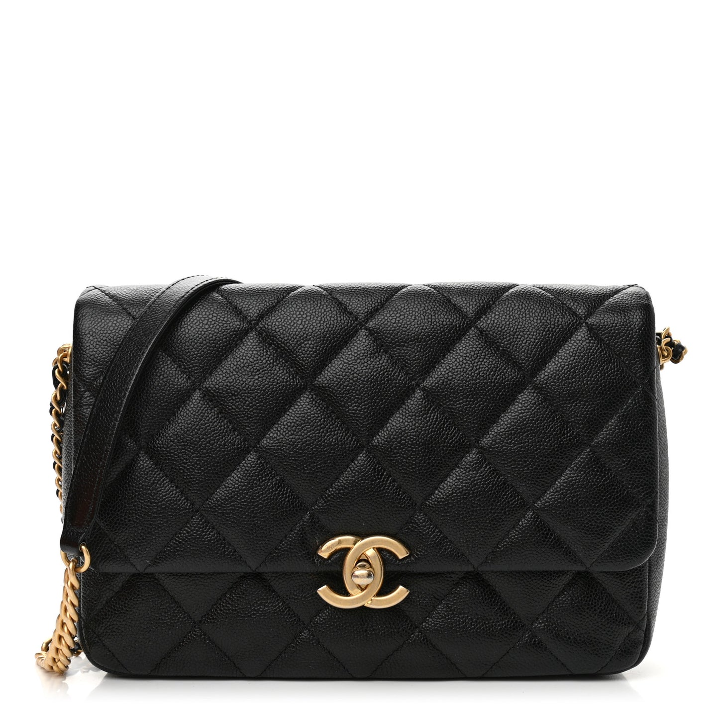 Shiny Caviar Quilted Large Chain Melody Flap Black