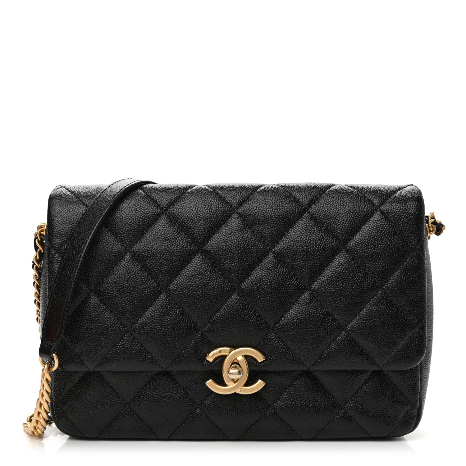 Chanel Shiny Caviar Quilted Large Chain Melody Flap Black 1 of 11