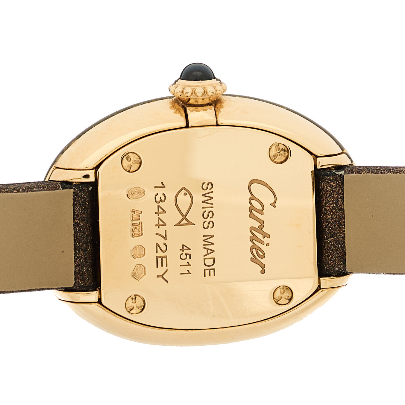 Cartier 18K Yellow Gold Calfskin 18mm Baignoire Quartz Watch Brown
