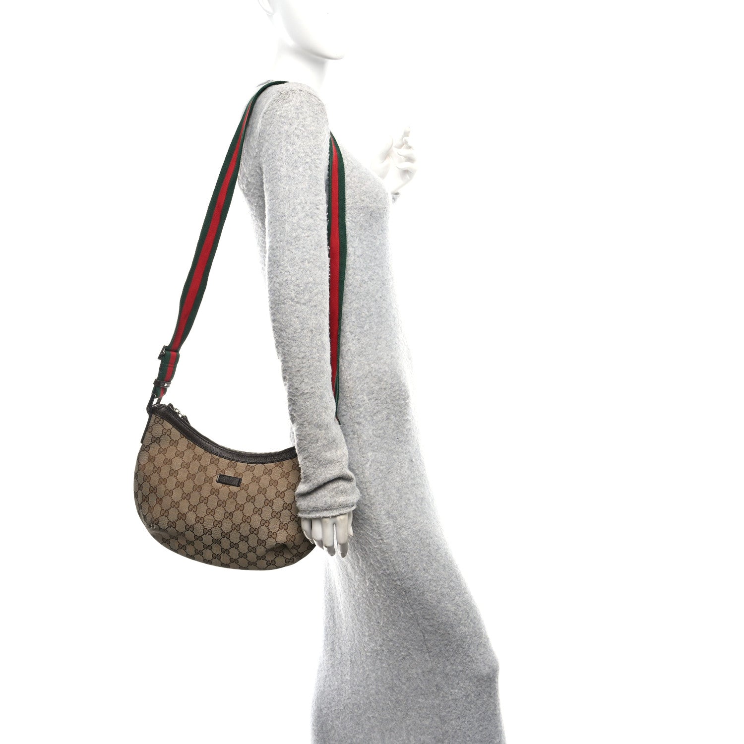 Gucci Monogram Web Medium Half Moon Hobo Dark Brown 2 of 15