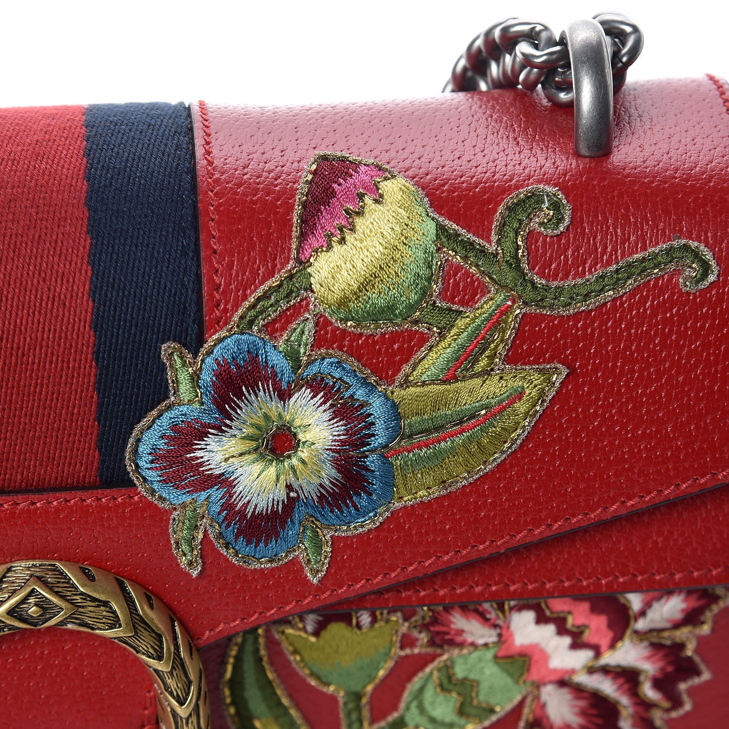 Gucci Calfskin Web Floral Embroidered Small Dionysus Shoulder Bag Hibiscus Red 11 of 12