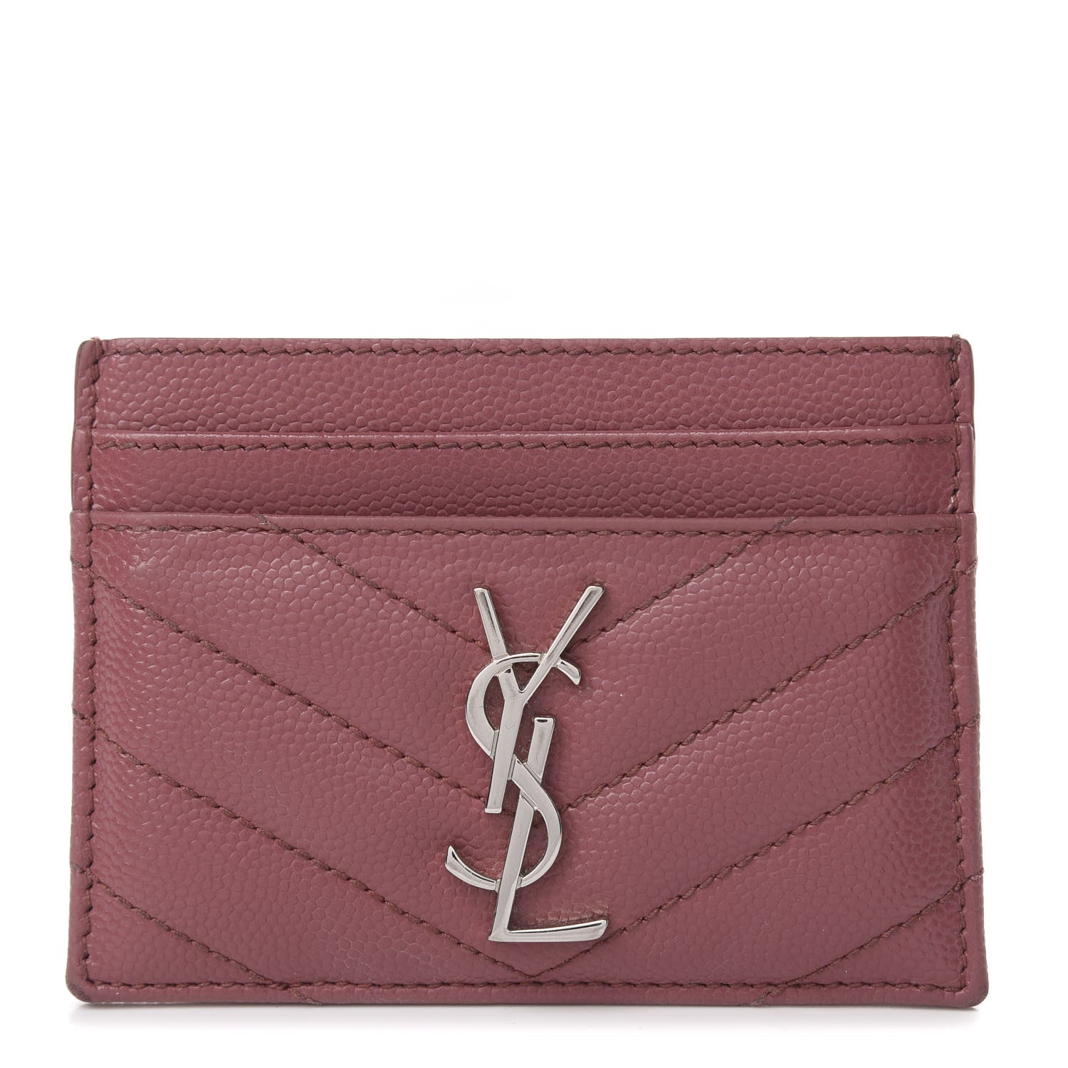 Saint Laurent Grain De Poudre Matelasse Chevron Monogram Credit Card Case Mystic Rose 1 of 12