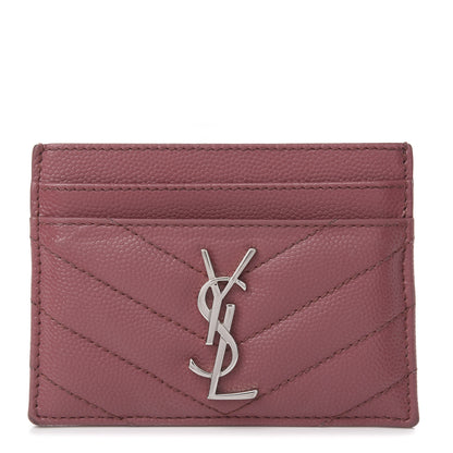 Saint Laurent Grain De Poudre Matelasse Chevron Monogram Credit Card Case Mystic Rose 1 of 12
