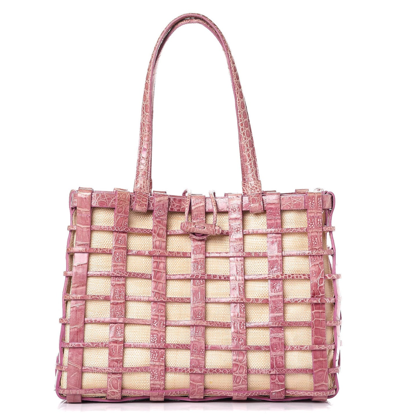 Crocodile Woven Tote Pink