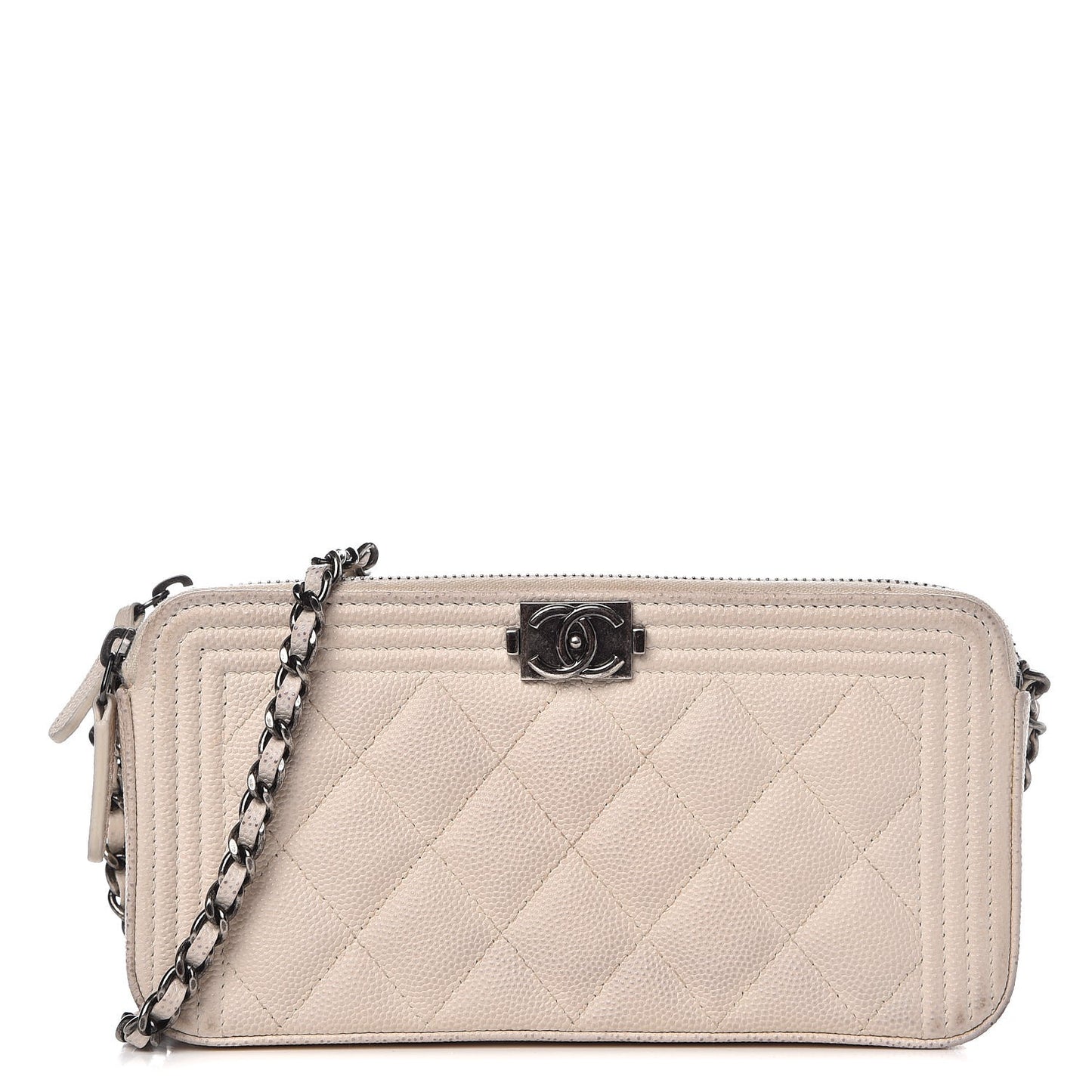Caviar Quilted Small Boy Clutch With Chain Ivory