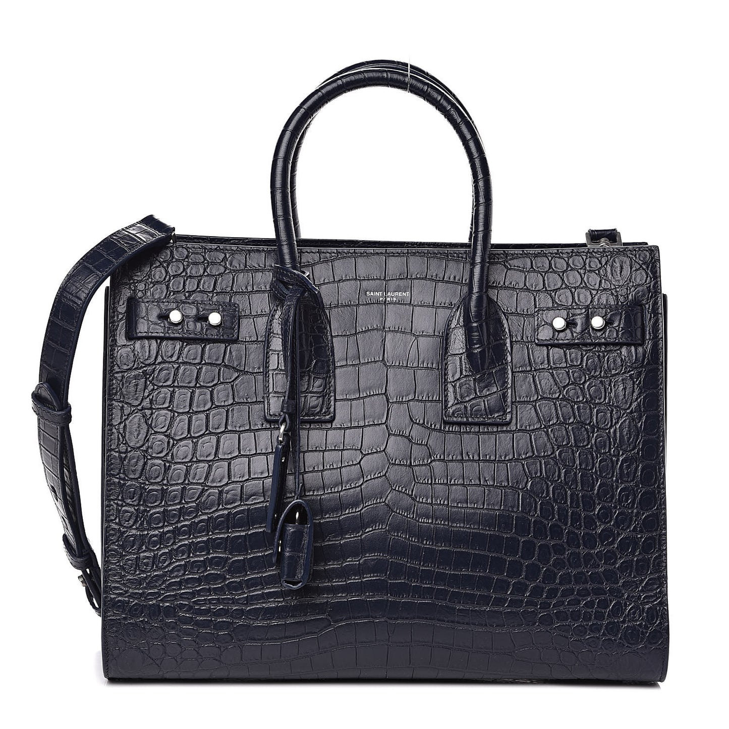 Calfskin Crocodile Embossed Small Supple Sac de Jour Navy