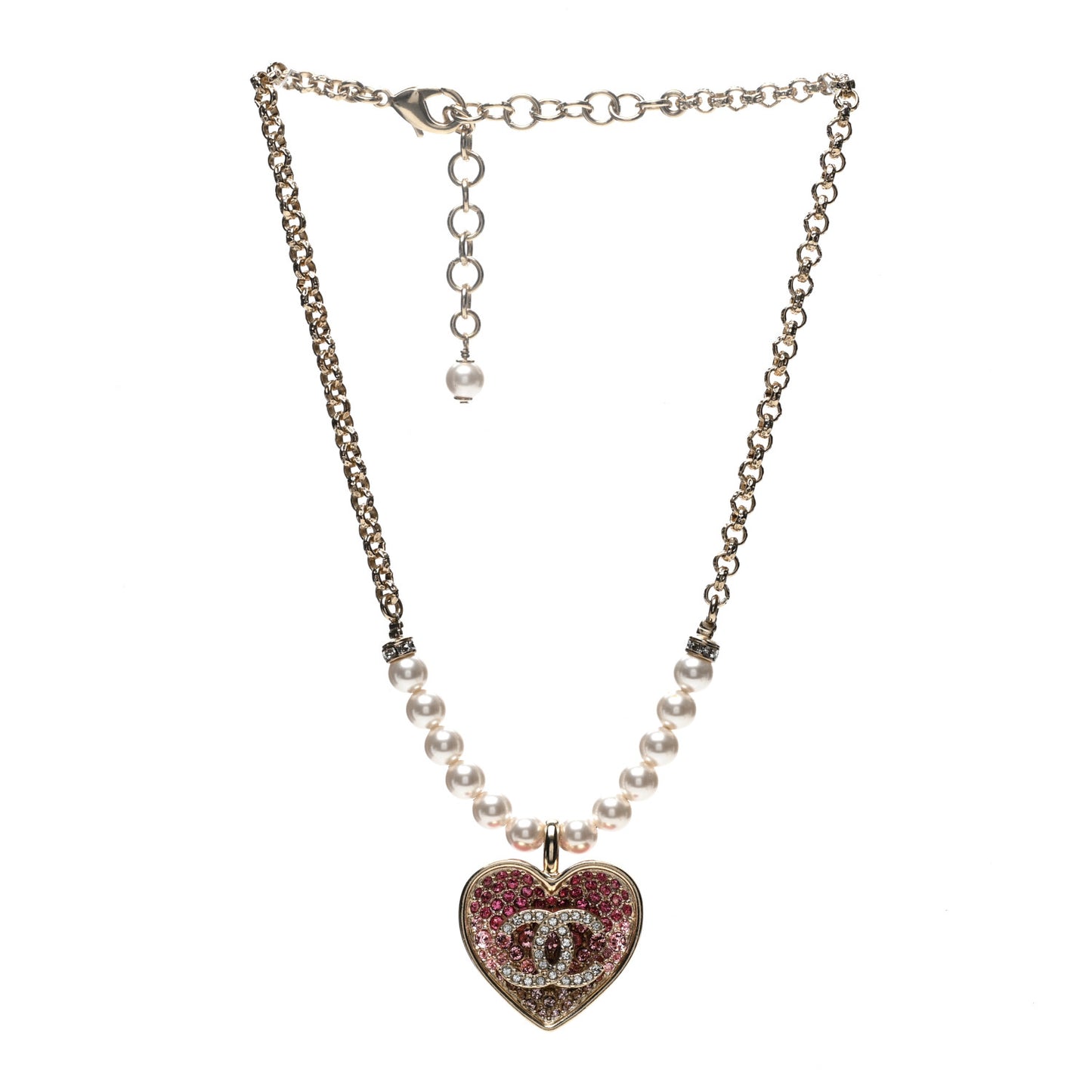 Pearl Crystal Resin CC Heart Short Necklace Pink Gold White