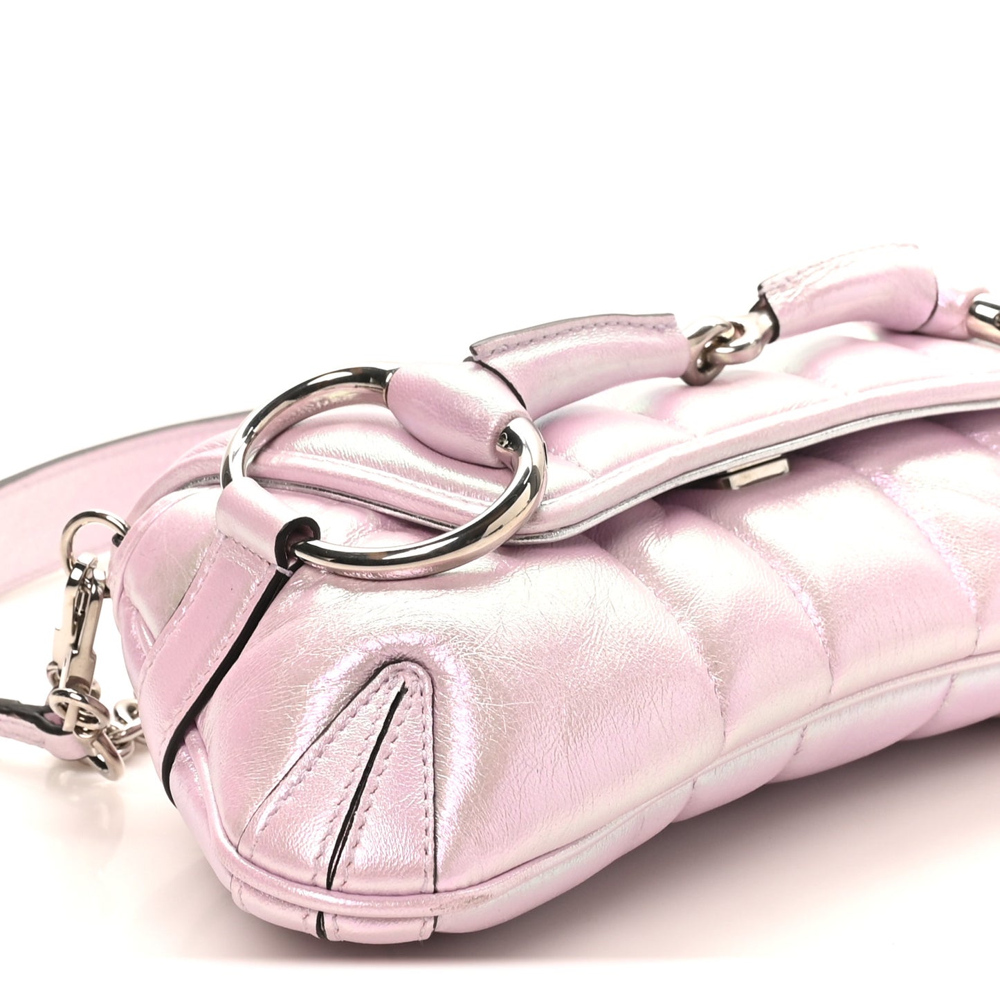 Iridescent Nappa Vertical Matelasse Small Maxi Horsebit Chain Shoulder Bag Escape Pink