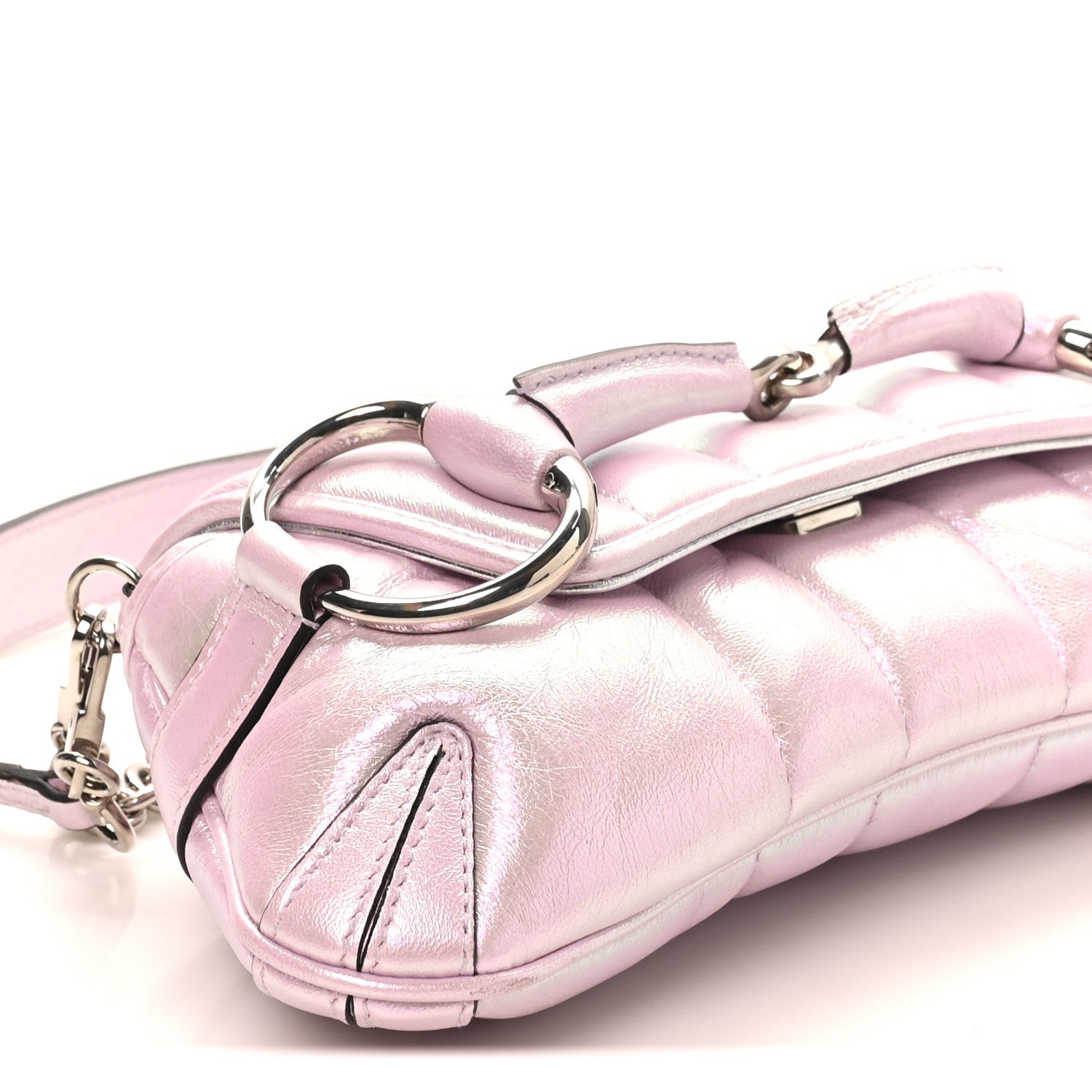 Gucci Iridescent Nappa Vertical Matelasse Small Maxi Horsebit Chain Shoulder Bag Escape Pink 9 of 10