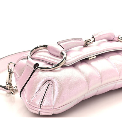 Gucci Iridescent Nappa Vertical Matelasse Small Maxi Horsebit Chain Shoulder Bag Escape Pink 9 of 10