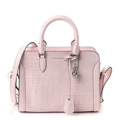 Alexander McQueen Calfskin Crocodile Embossed Small Skull Padlock Zip Around Tote Pink 1 of 10