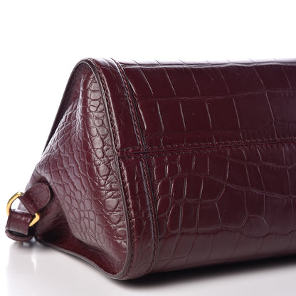 Alexander McQueen Calfskin Crocodile Embossed Small Skull Padlock Zip Around Tote Bordeaux 5 of 10
