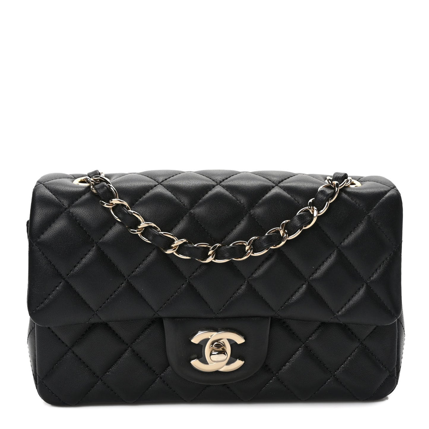 Lambskin Quilted Mini Rectangular Flap Black