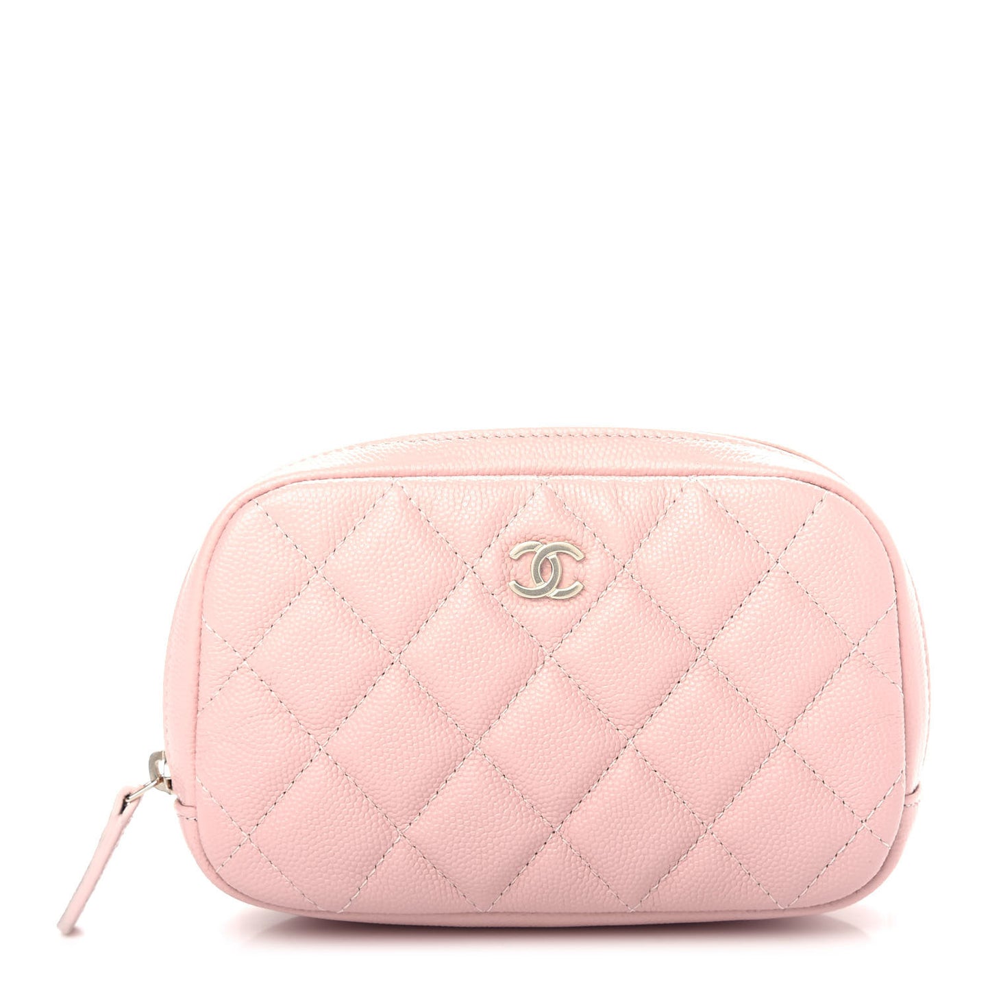 Caviar Quilted Small Curvy Pouch Cosmetic Case Light Pink
