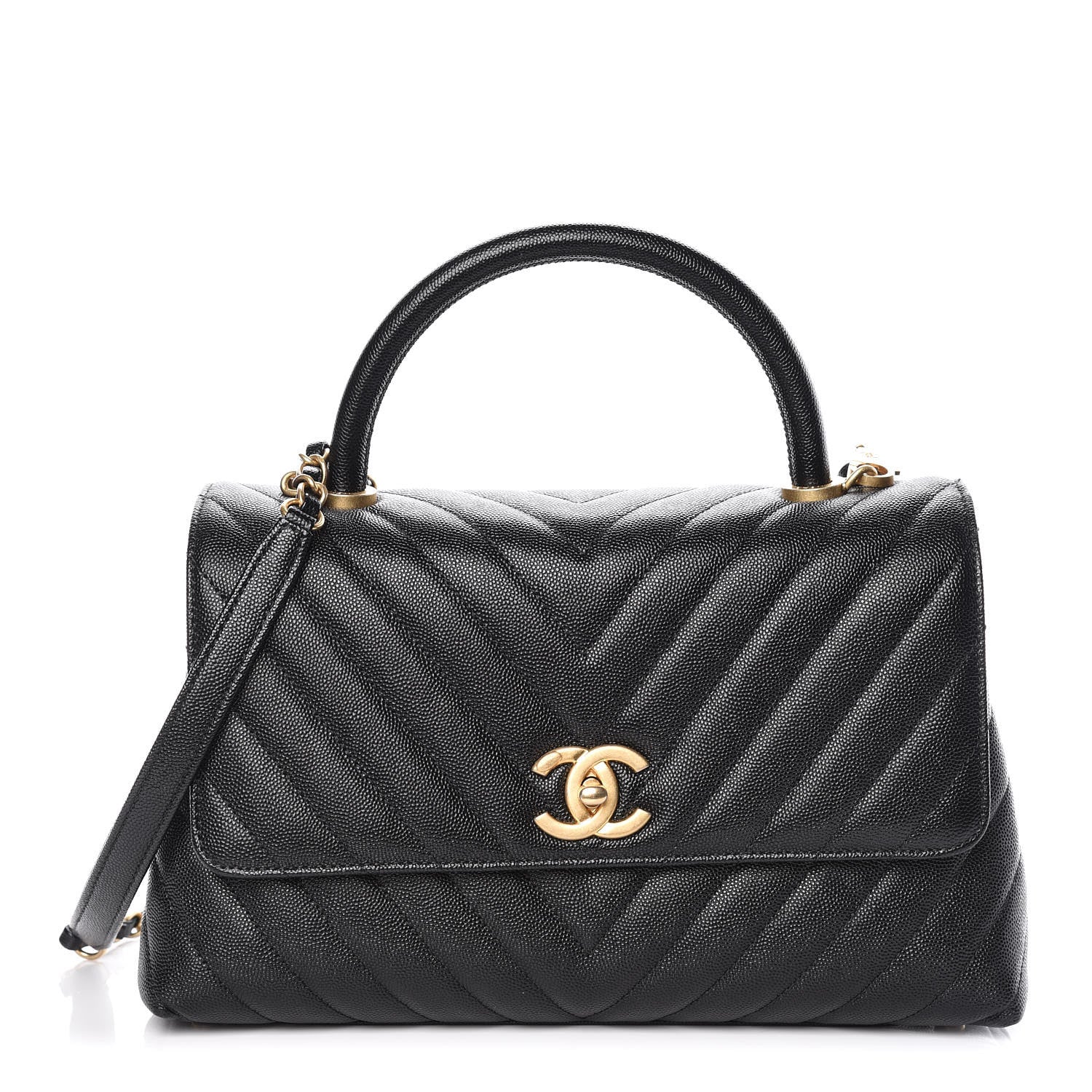Chanel Caviar Chevron Quilted Small Coco Handle Flap Black 1 of 10