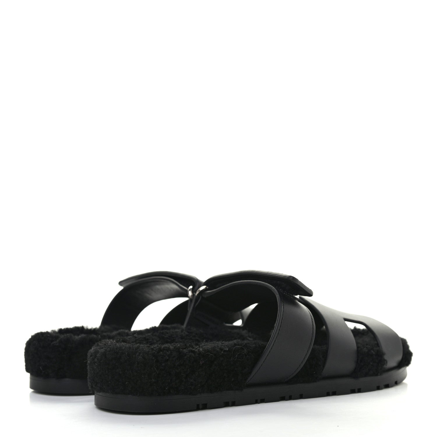 Hermes Calfskin Woolskin Womens Chypre Sandals 38 Black 4 of 7