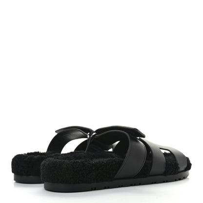 Hermes Calfskin Woolskin Womens Chypre Sandals 38 Black 4 of 7