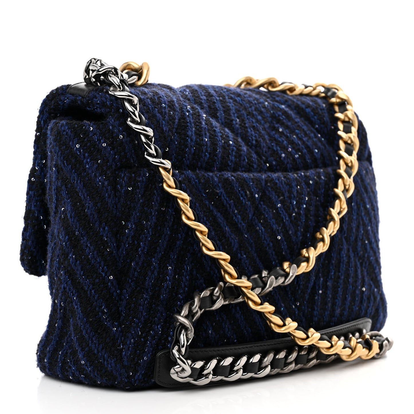 Tweed Sequin Quilted Large Chanel 19 Flap Blue Multicolor