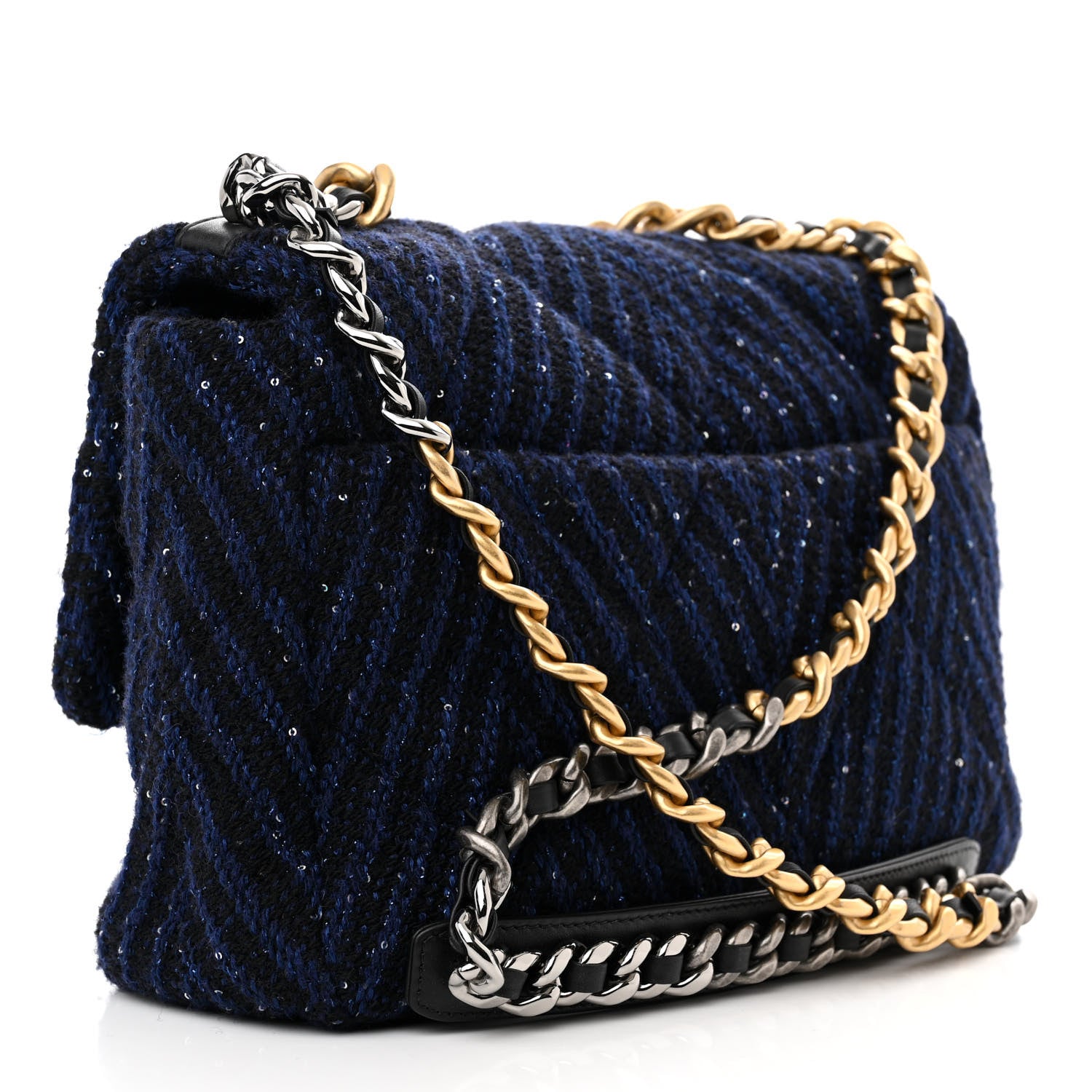 Chanel Tweed Sequin Quilted Large Chanel 19 Flap Blue Multicolor 3 of 11