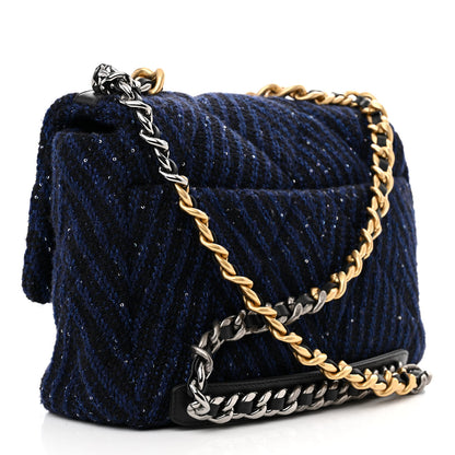 Chanel Tweed Sequin Quilted Large Chanel 19 Flap Blue Multicolor 3 of 11