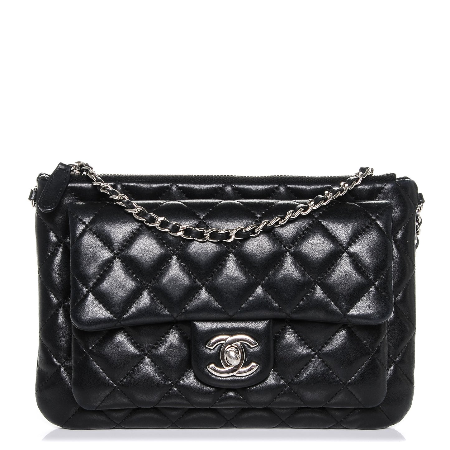 Lambskin Quilted Daily Zip Crossbody Black