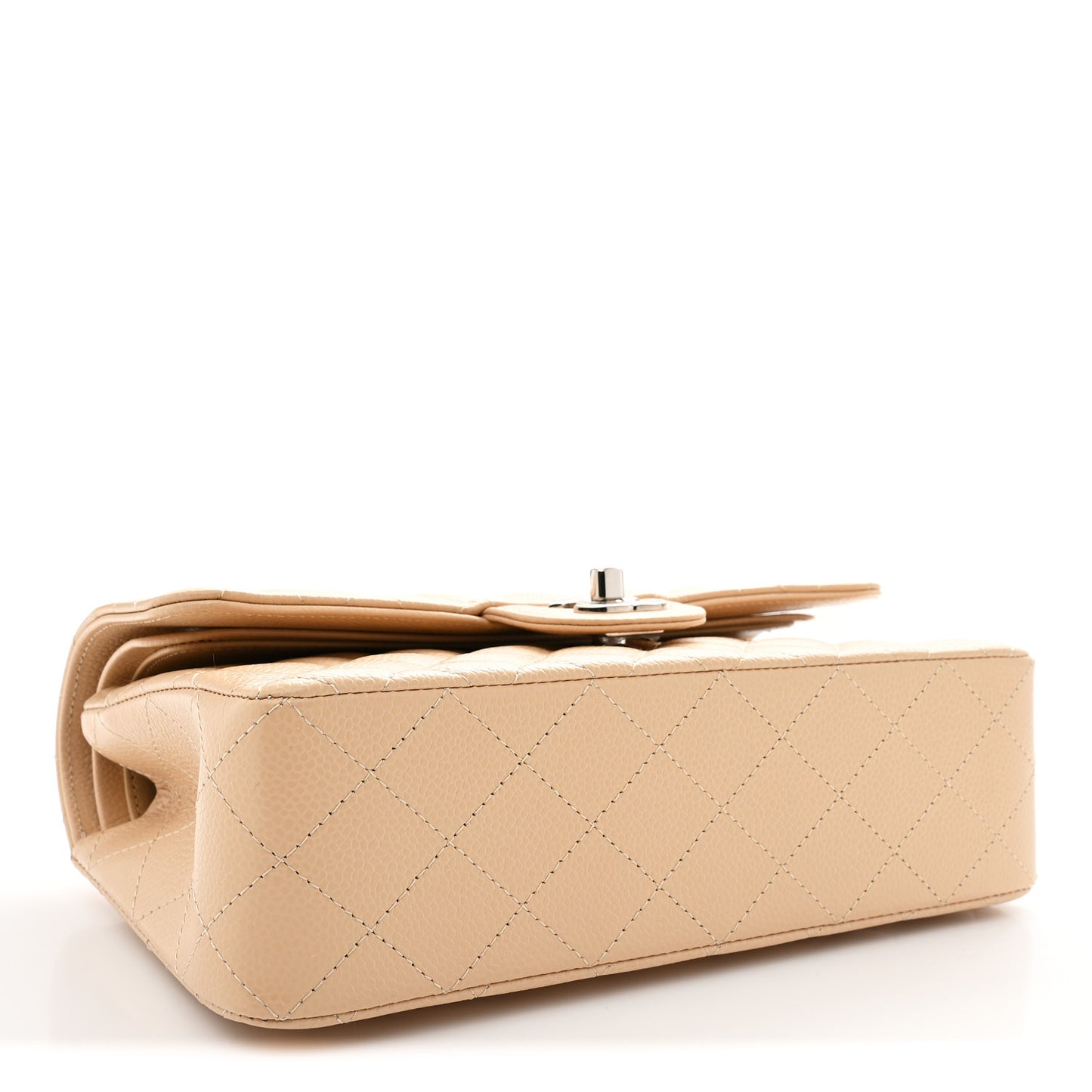 Caviar Quilted Small Double Flap Beige