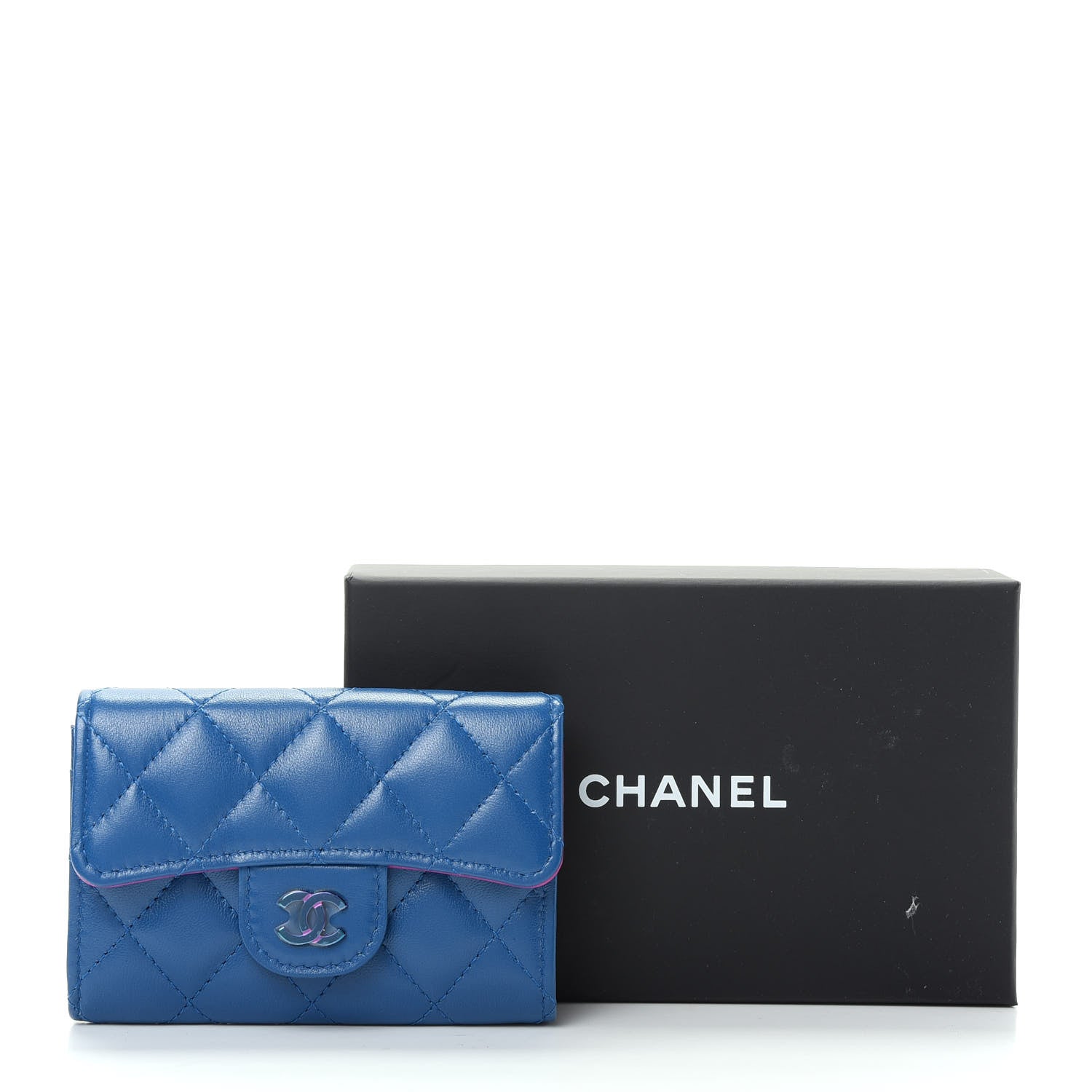 Chanel Lambskin Quilted Flap Card Holder Wallet Blue Pink 9 of 9