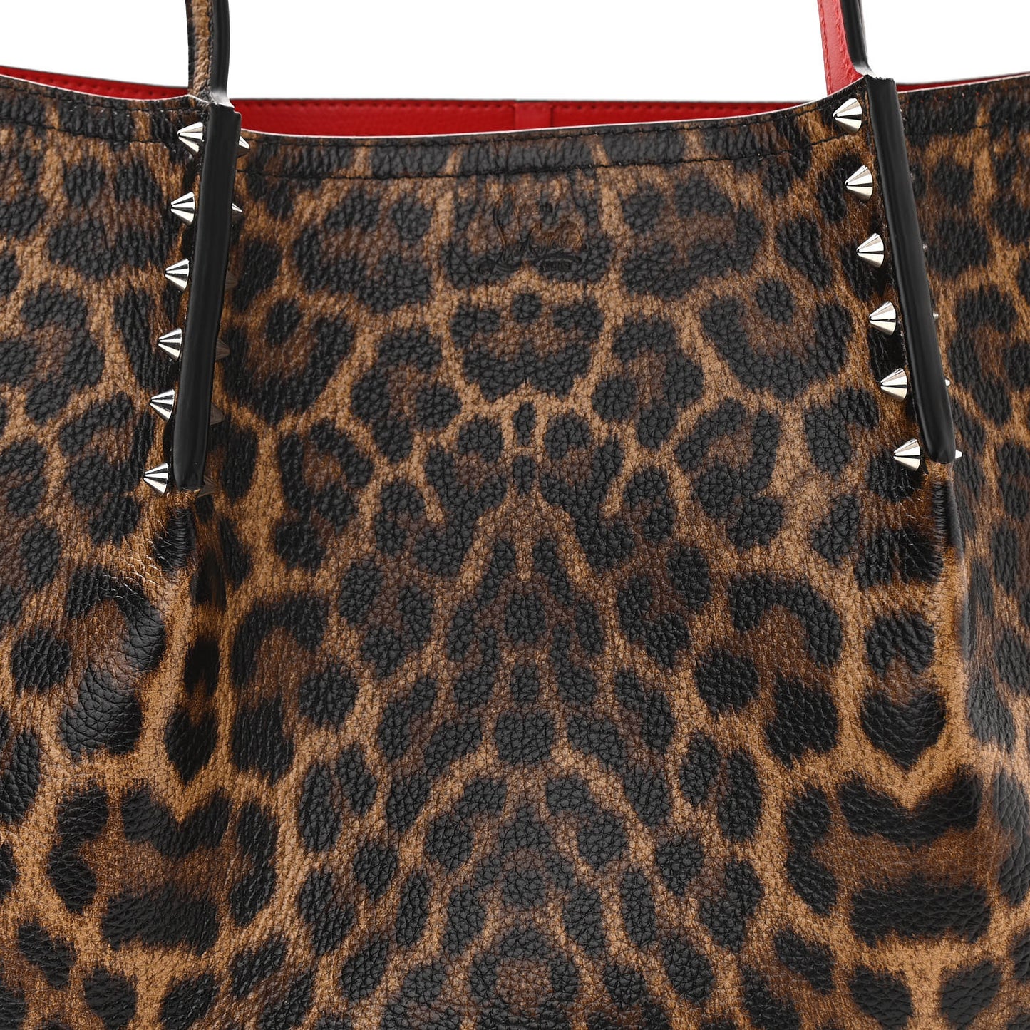 Calfskin Empire Leopard Print Spiked Large Cabarock Shopper Tote Brown