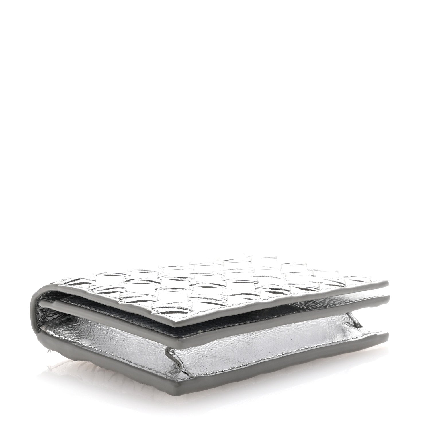 Bottega Veneta Metallic Calfskin Intreccio Plisse Card Case Silver 4 of 6