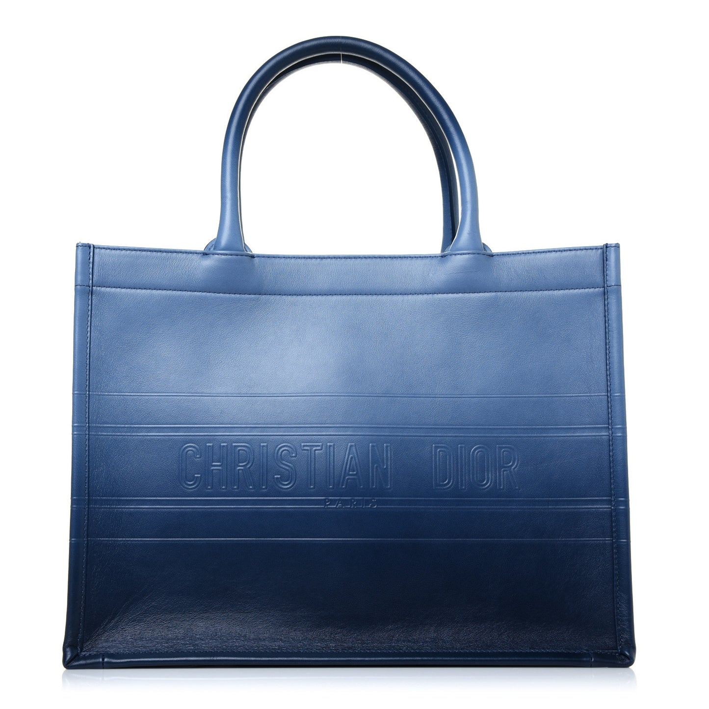 Gradient Smooth Calfskin Embossed Medium Book Tote Indigo Blue