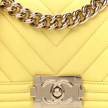 Chanel Caviar Chevron Quilted Small Boy Flap Yellow 8 of 11