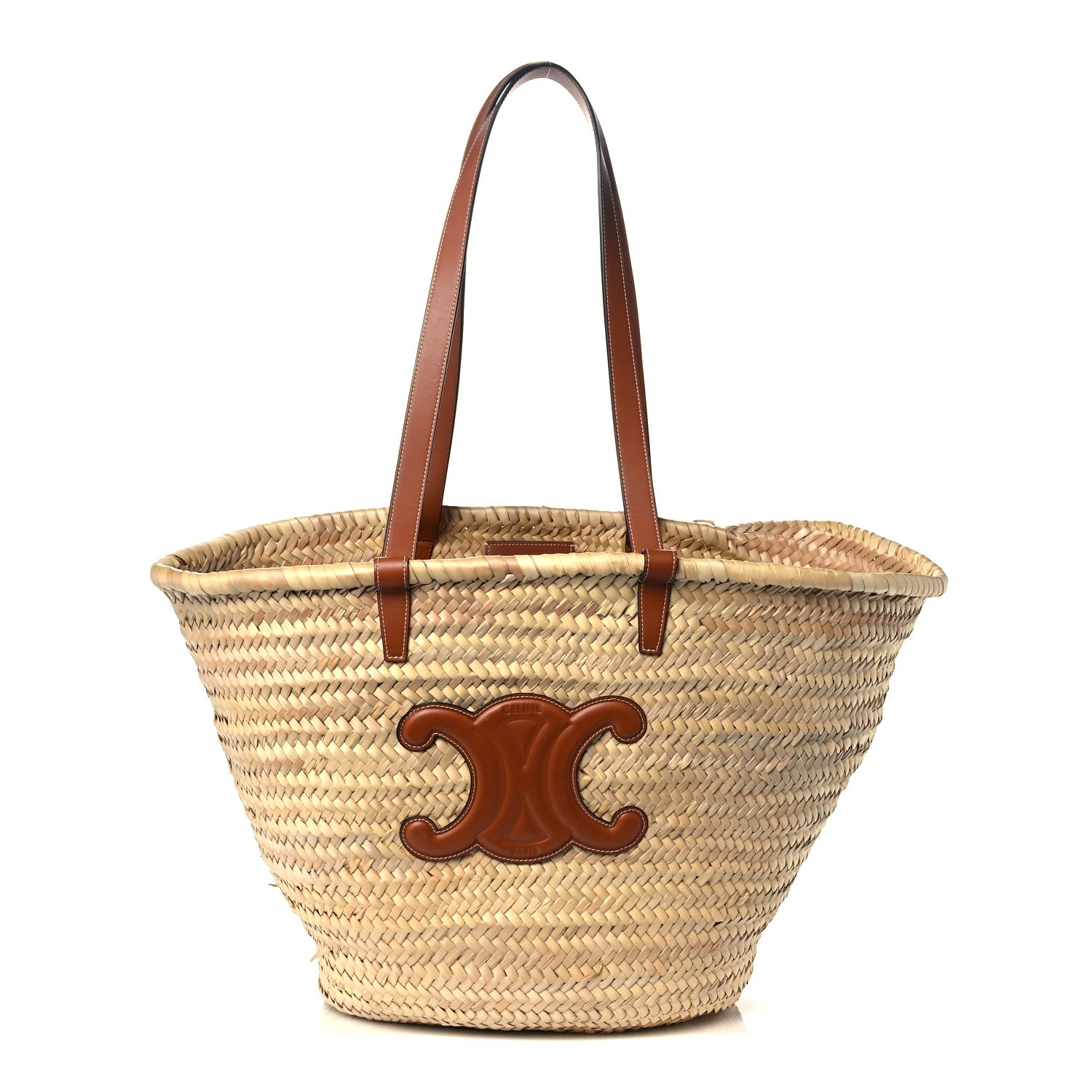 Celine Raffia Calfskin Triomphe Medium Panier Tan 1 of 13