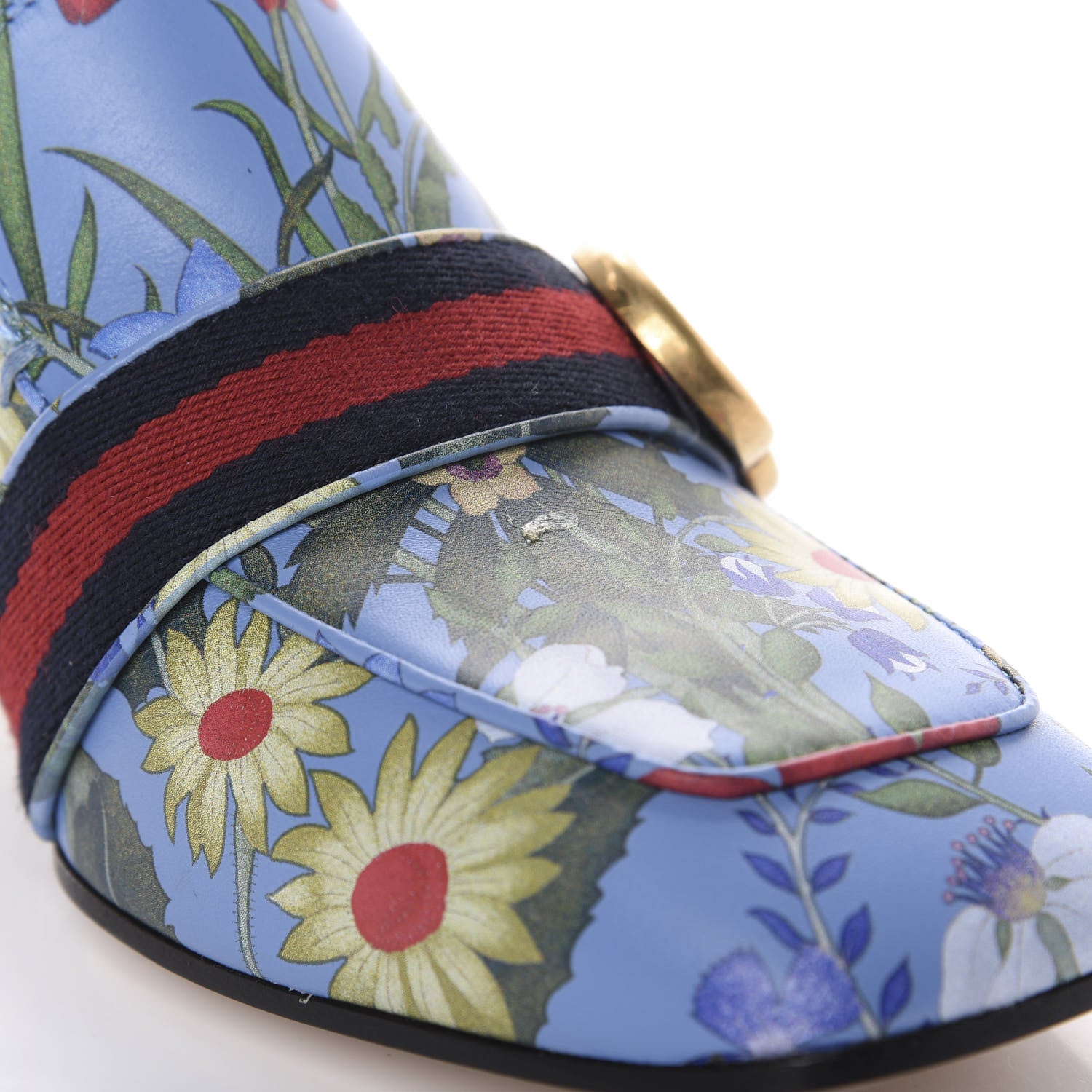 Gucci Apollo Calfskin Web Pearl New Flora Peyton 75mm Loafer Pumps 41 Azure 10 of 11