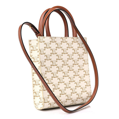 Celine Triomphe Canvas Calfskin Mini Vertical Cabas White 3 of 9