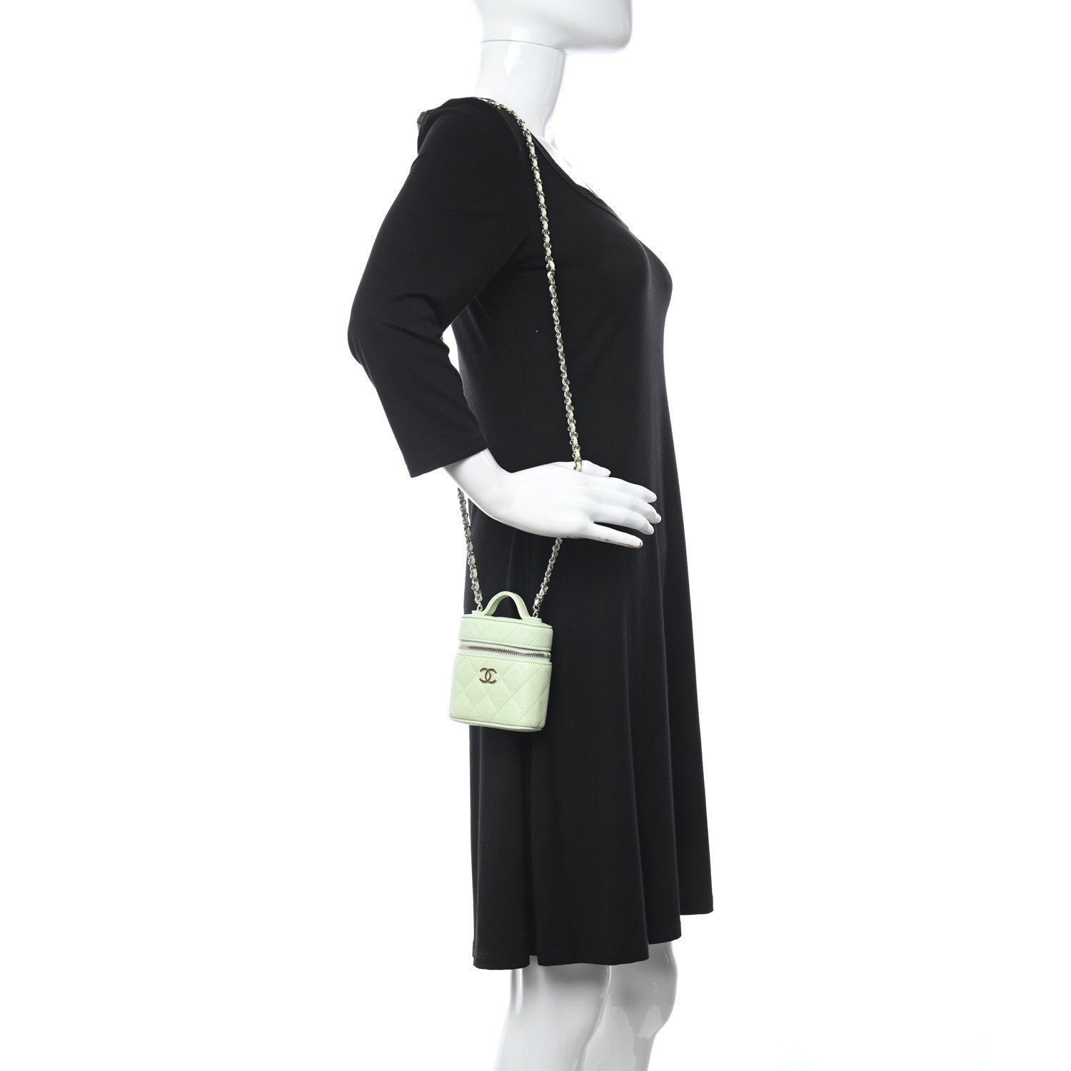 Chanel Caviar Quilted Small Handle With Care Vanity Case With Chain Light Green 2 of 11