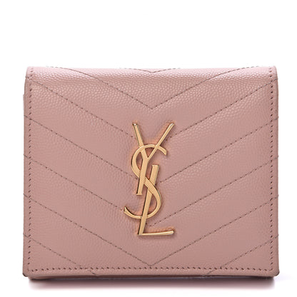 Saint Laurent Grain De Poudre Matelasse Chevron Monogram Compact Wallet Pink 1 of 9