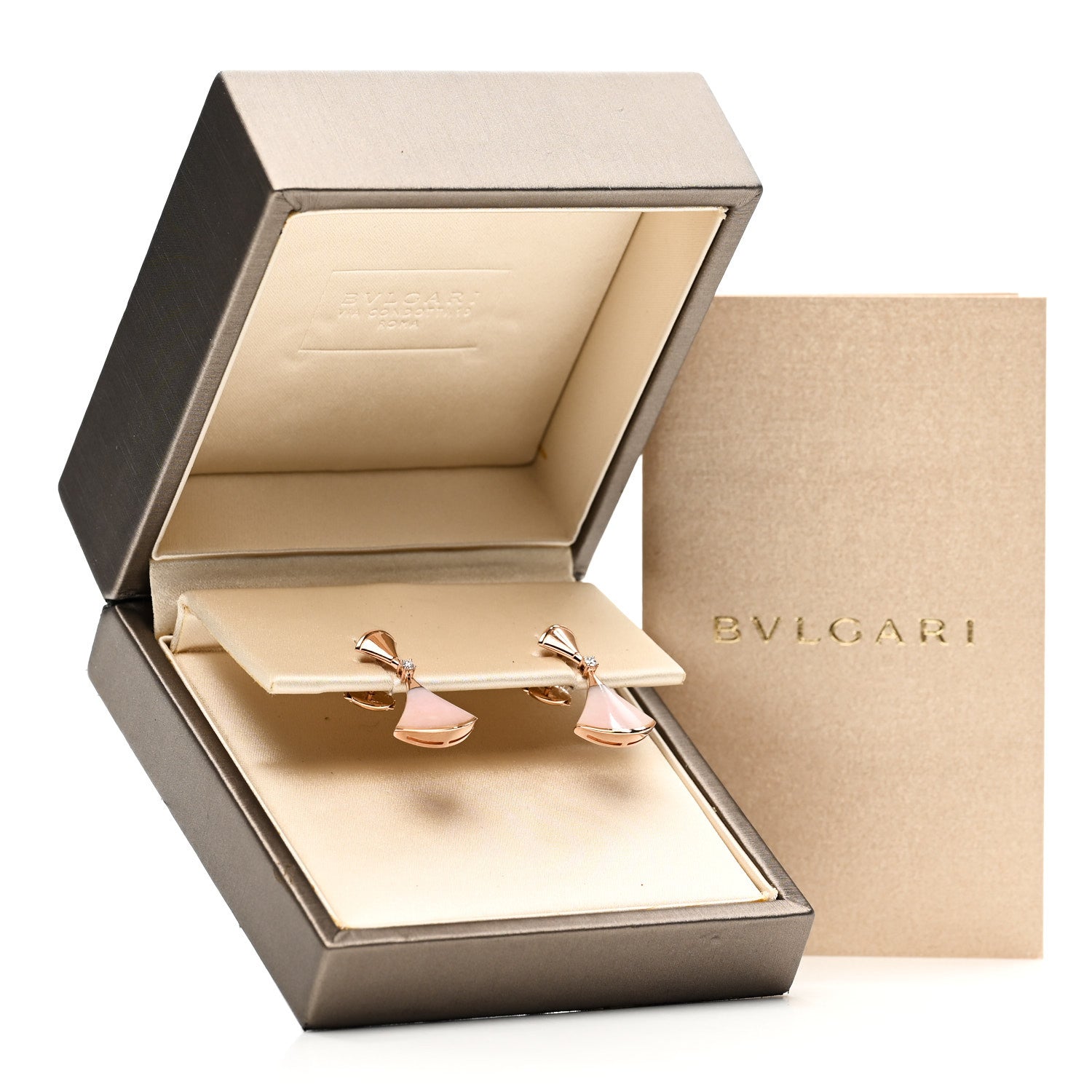 Bulgari 18K Rose Gold Diamond Pink Opal Divas' Dream Earrings 5 of 5