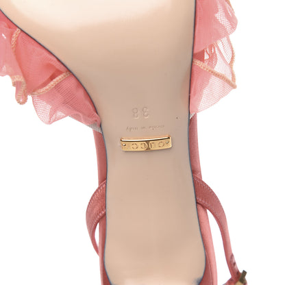 Gucci Tulle Ruffle Mid Heel Slingback Sandals 38 Peach White 6 of 9