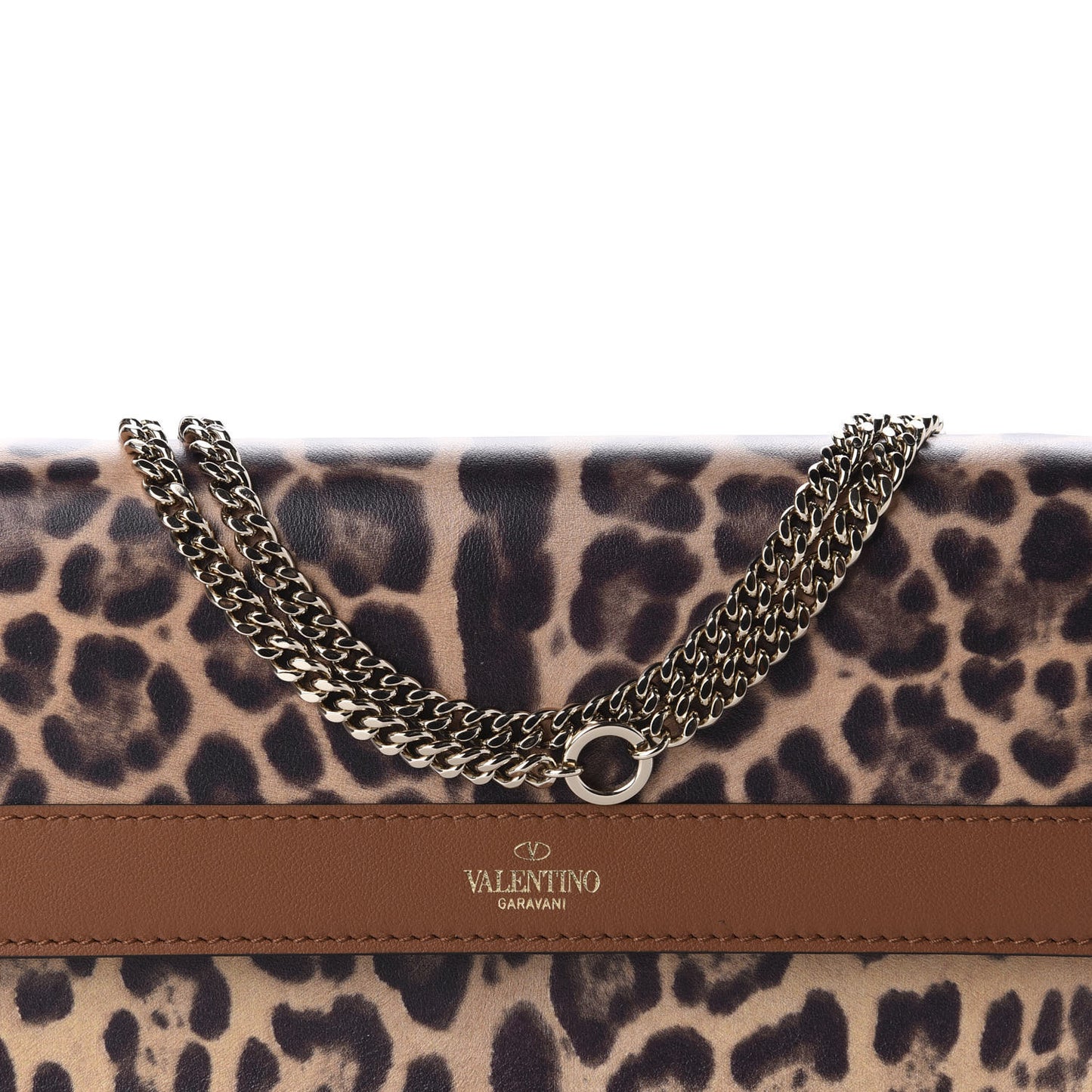 Calfskin Leopard Print City Safari Wallet On Chain Brown