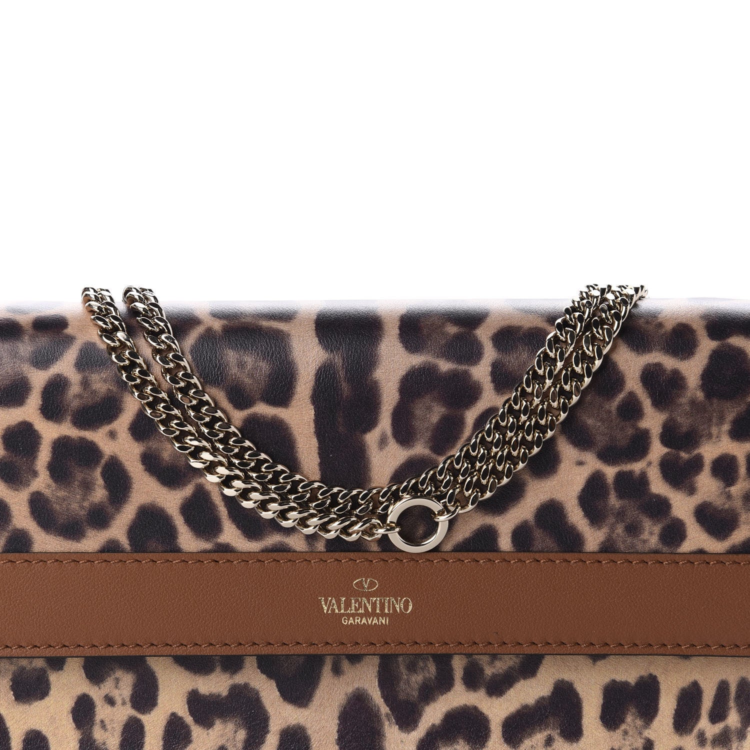 Valentino Garavani Calfskin Leopard Print City Safari Wallet On Chain Brown 9 of 9