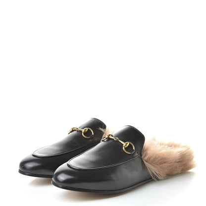 Gucci Calfskin Fur Womens Princetown Slippers 36.5 Black 3 of 9