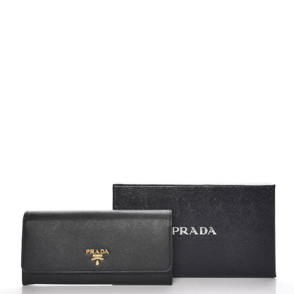 Prada Saffiano Continental Flap Wallet Black Ibisco 9 of 9