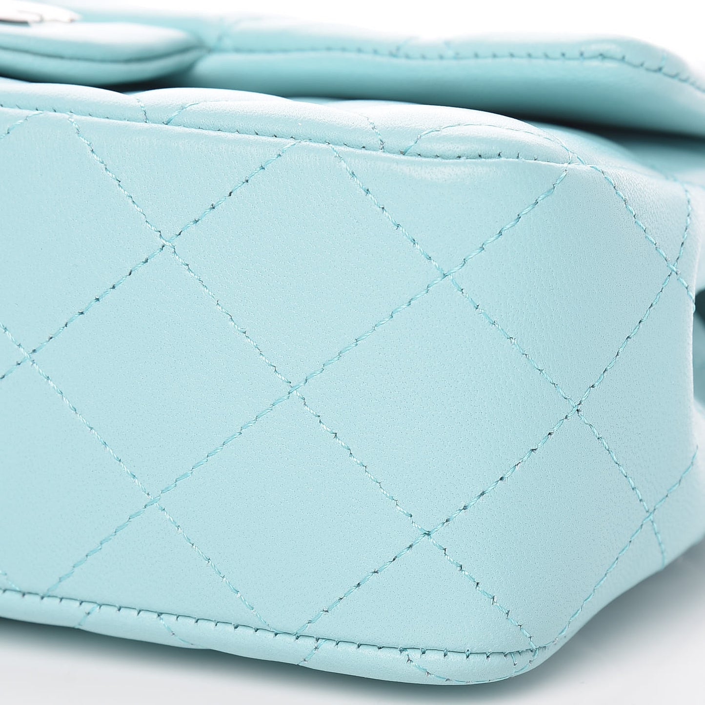 Lambskin Quilted Mini Rectangular Flap Light Blue