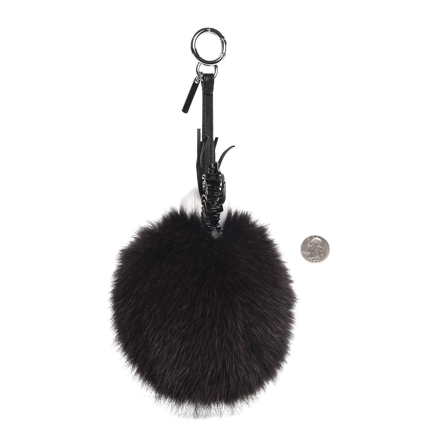 Fendi Fox Fur Shiny Nappa Bi-Color Super Karlito Pom Pom Bag Charm Moro Rosso Chiaro 2 of 4