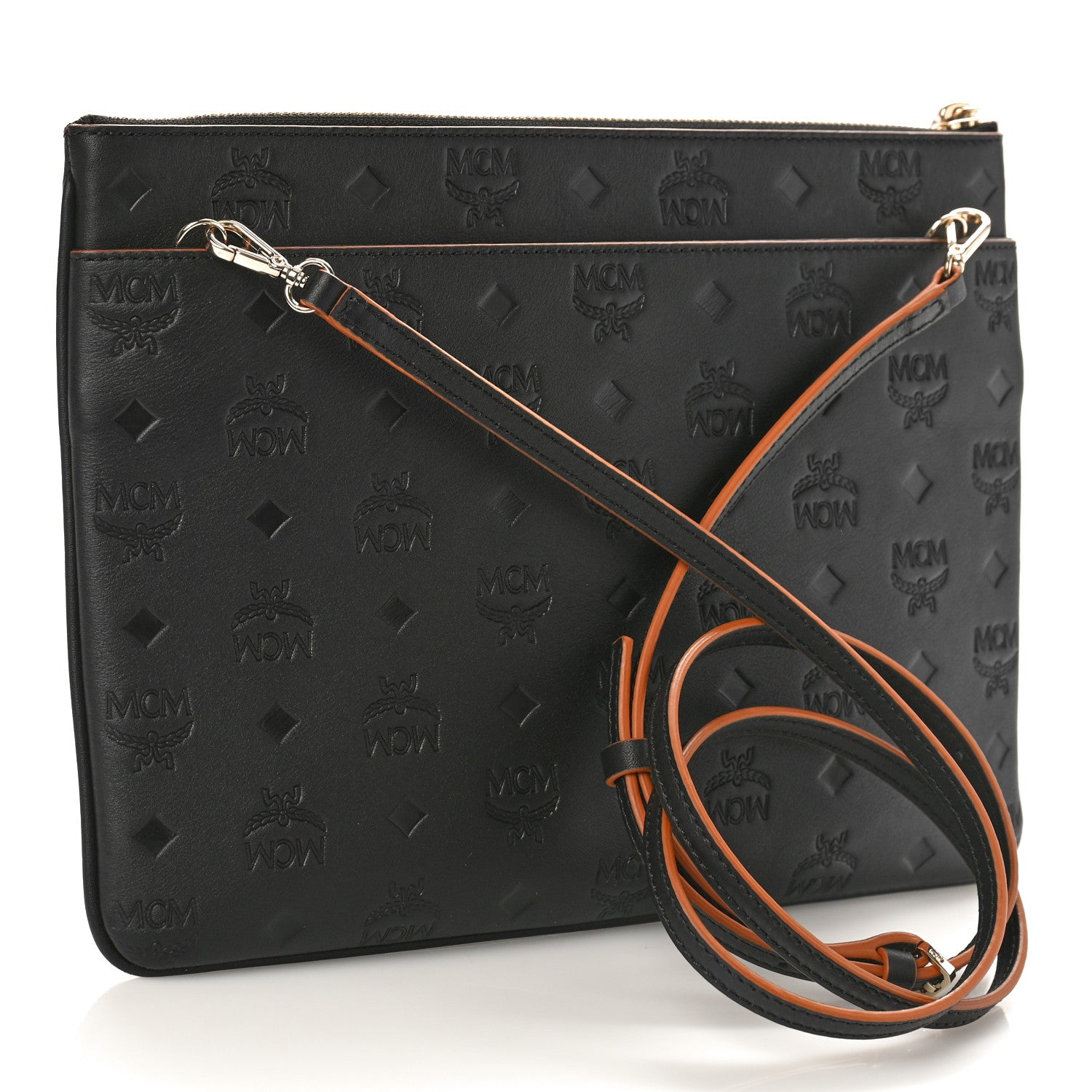 MCM Calfskin Monogram Klara Crossbody Pouch Black 2 of 8