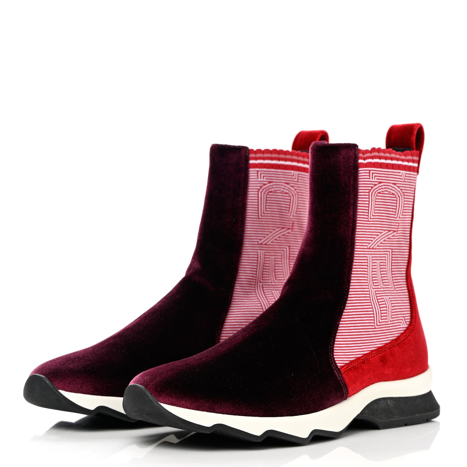 Fendi Velvet Stretch Logo High Top Sneakers 38.5 Red 3 of 8